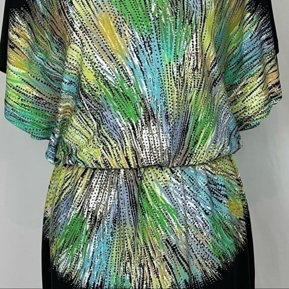 Maggy London Black W Bold Starburst Print Blouson Dress NWOT Size 6 - Picture 4 of 9